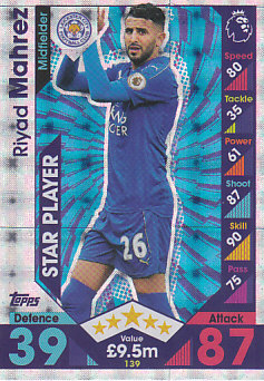 Riyad Mahrez Leicester City 2016/17 Topps Match Attax Star Player #139